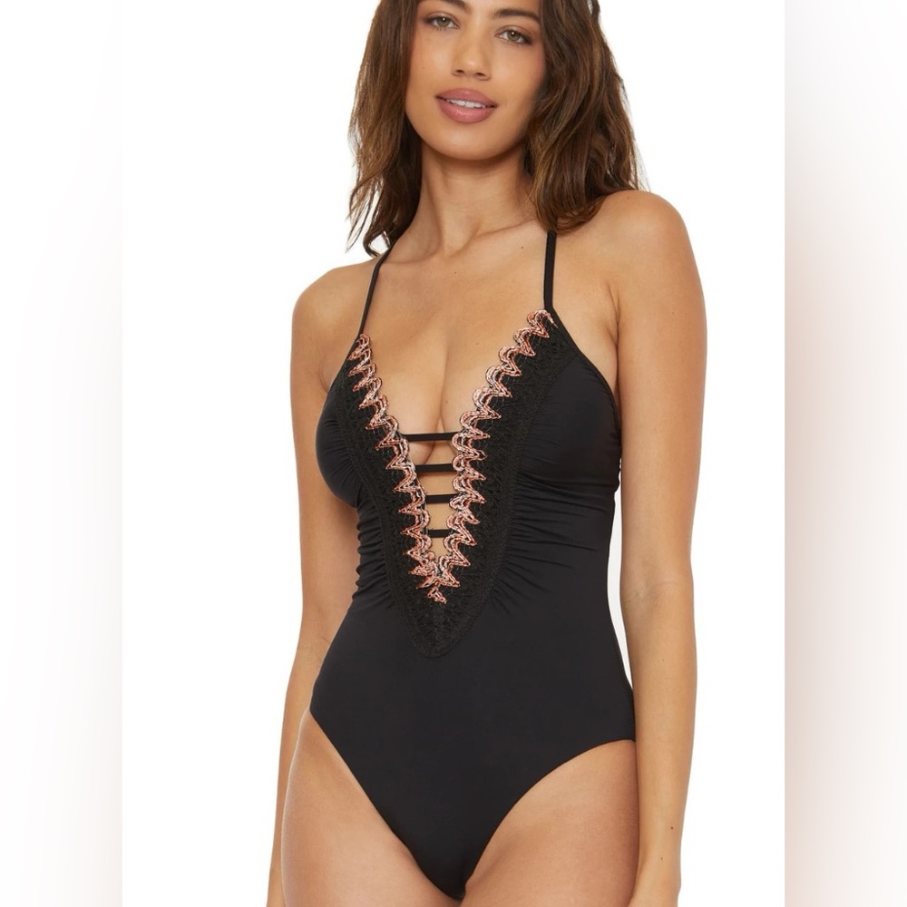 BECCA Plunge One Piece Swimsuit Medium black perfect condition hardly used